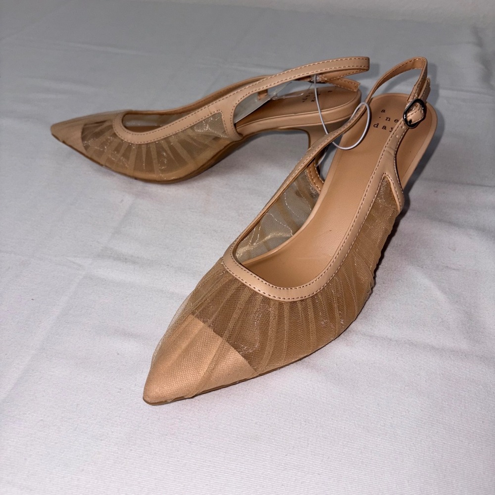 a new day Nude/Tan Mesh Pointed-Toe Slingback Heels